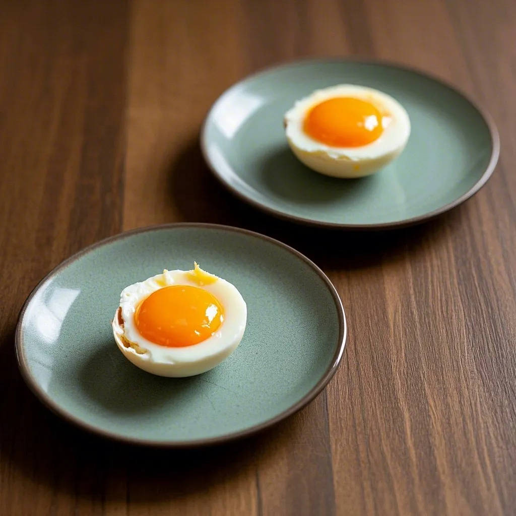 A comparison image showing correctly vs. incorrectly prepared jammy eggs