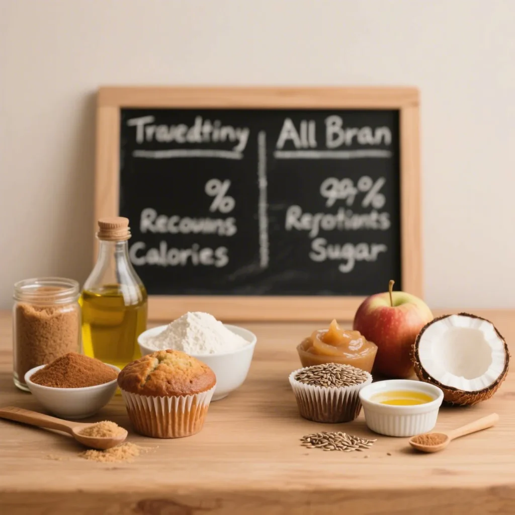 Side-by-side comparison of traditional versus healthier all bran muffin ingredients