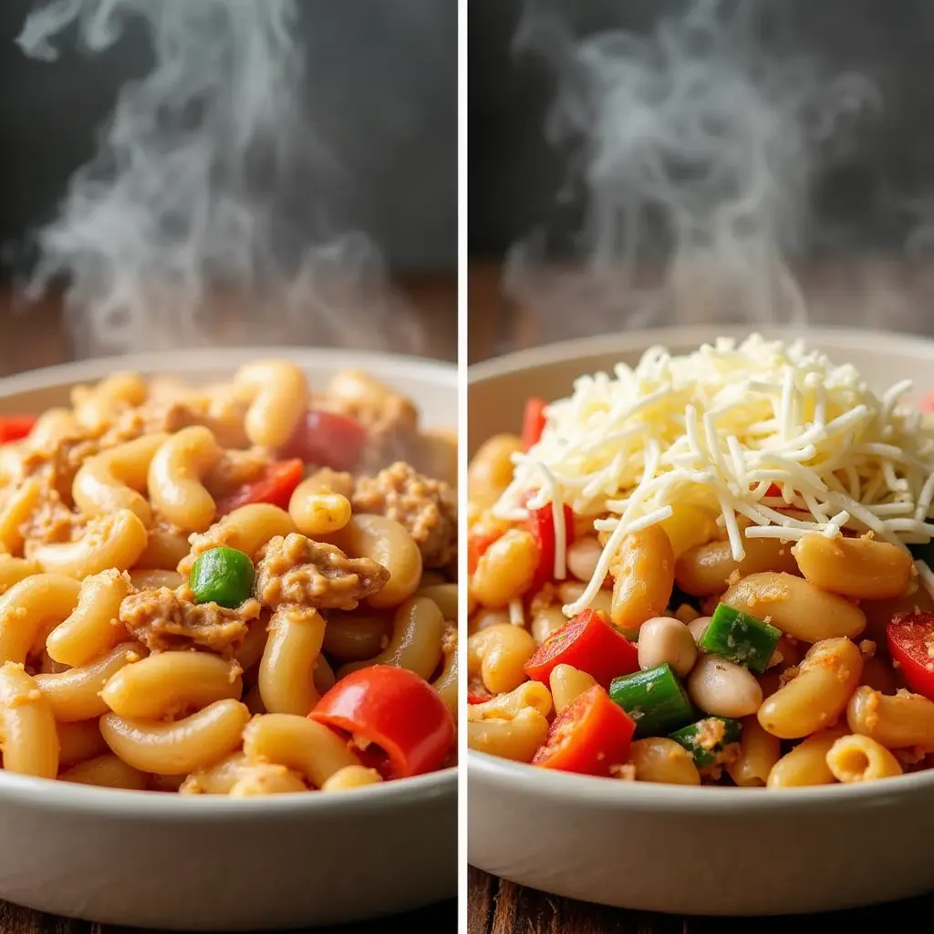 Side-by-side comparison of traditional and healthier tuna helper versions.